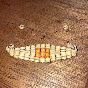 Artisan Natural Wood Adjustable Cord Bracelet with Tan and Brown Smooth‎ Beads